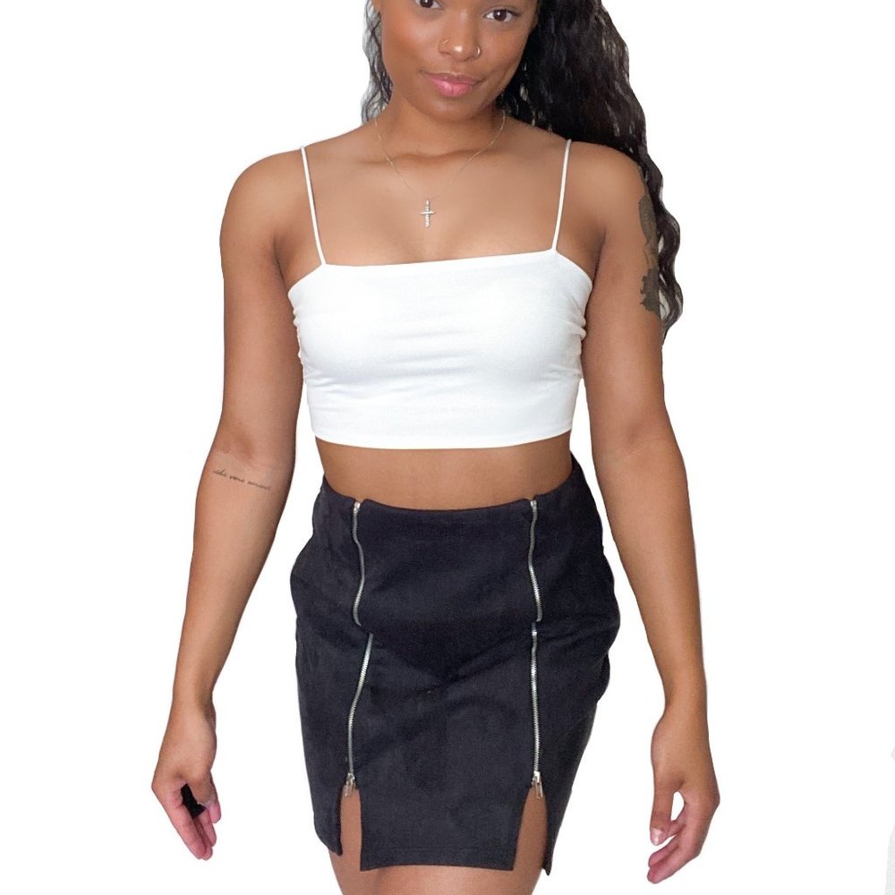 Suede Skirt W/ Zipper Detailing